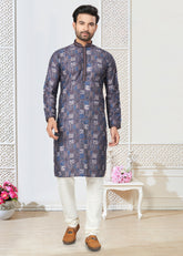 Contrasting indian aspiring Printed khakhi on jacquard silk Mens kurta for wedding and other occasion comes with pajama